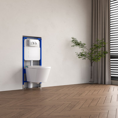 MEJE Smart Wall-Hung Toilet Combo, with a Built-in Bidet Seat, Auto Flush, Auto Open and Close,Remote Control,LED Display ( Included a In-Wall Water Tank）