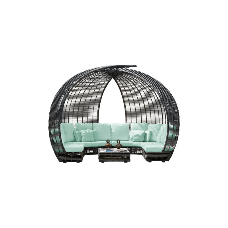 Sparta Outdoor 8 - Seat Patio Sectional, Black Mushroom, Canvas Glacier Sunbrella® Canvas