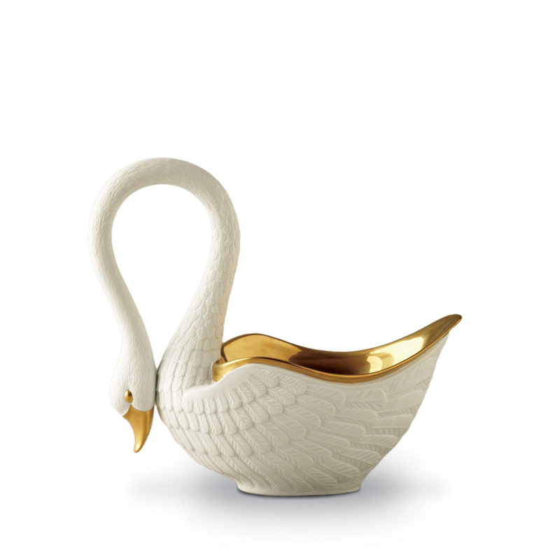 Petit Swan Bowl - White W/24Kt Gold