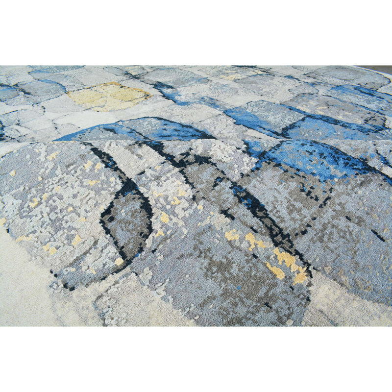 Abstract Area Rug in Silver/Blue/Black, null, Rectangle 8' x 10'