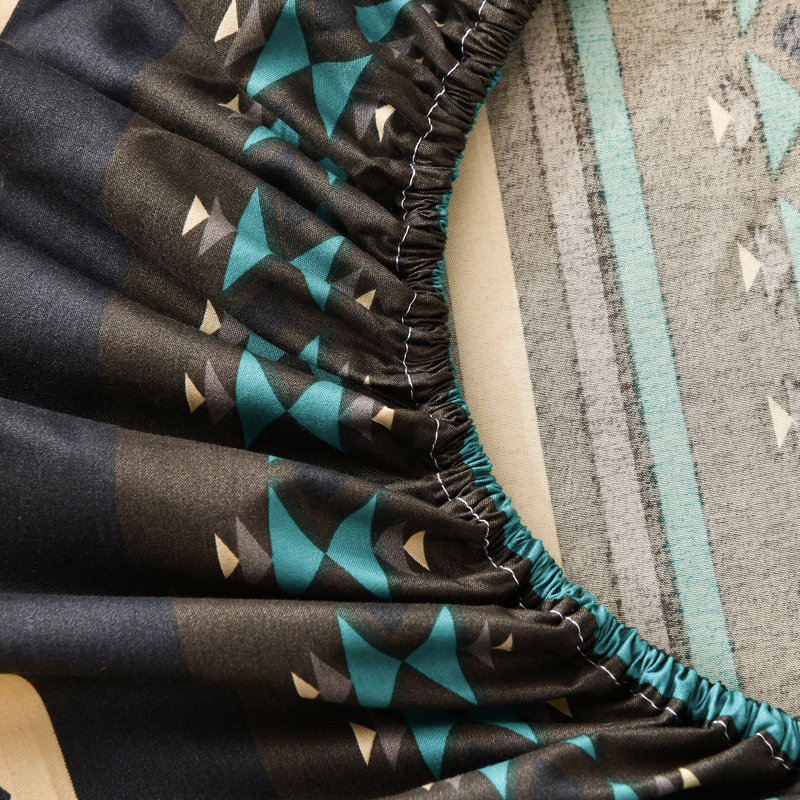 Microfiber Multicolor Southwestern Tribal Aztec Sheet Set, Teal/Beige/Gray/Geometric, Full Sheet Set with 2 Pillowcases