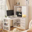 Bureau en L avec chargeur, tiroir d'ordinateur, bibliothèque, lumière DEL, conception d'angle moderne pour le bureau à domicile et les jeux-1032406707-1032406709