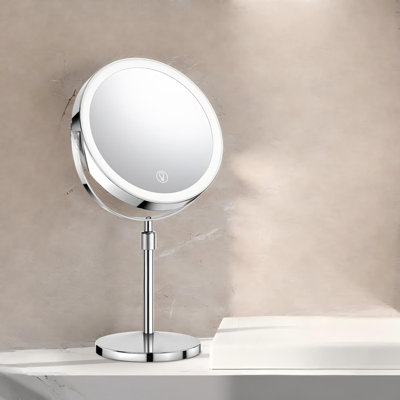 Lighted Makeup Mirror, Rechargeable Height Adjustable Double Sided, 1X/10X Magnifying With 3 Color, Brightness Adjustable, 360° Rotation Vanity, Gift For Women