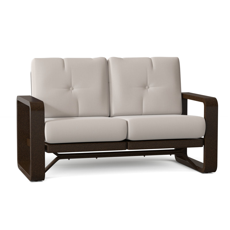 Vale 60.5'' Wide Aluminum Loveseat with Cushions, Chestnut Brown, Canvas Canvas Sunbrella® Canvas