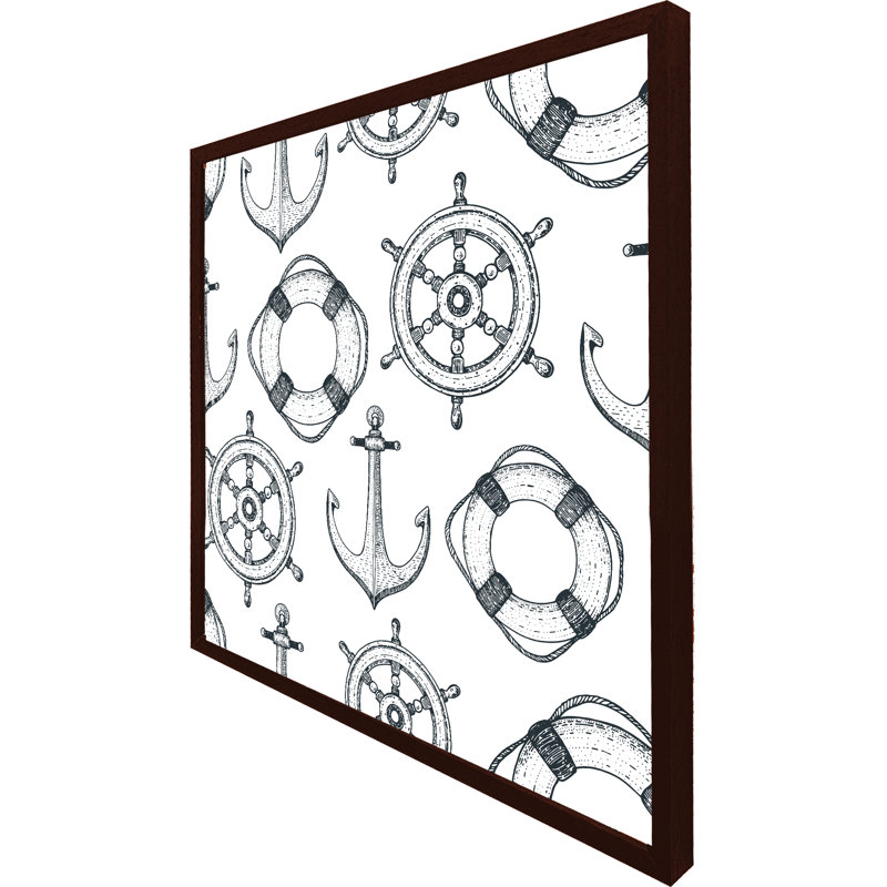 Ambrette Anchor & Wheel 1 Piece Single Picture Frame Wall Art, 31cm H x 31cm W x 4cm D, Brown Framed