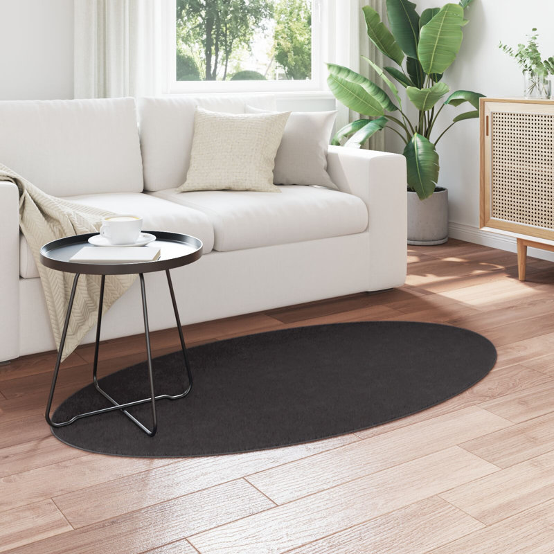 Rugs Anthracite Polyester Non-Slip Area Rug, Oval 80 x 150 cm