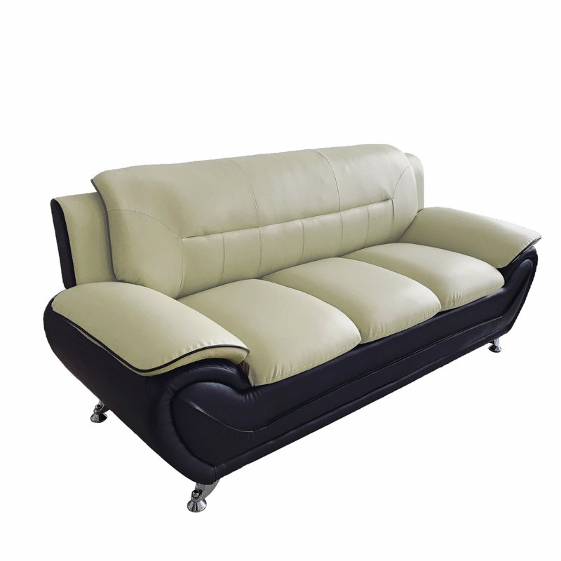 Sanuel 79.2'' Faux Leather Convertible Sofa, Camel/Black