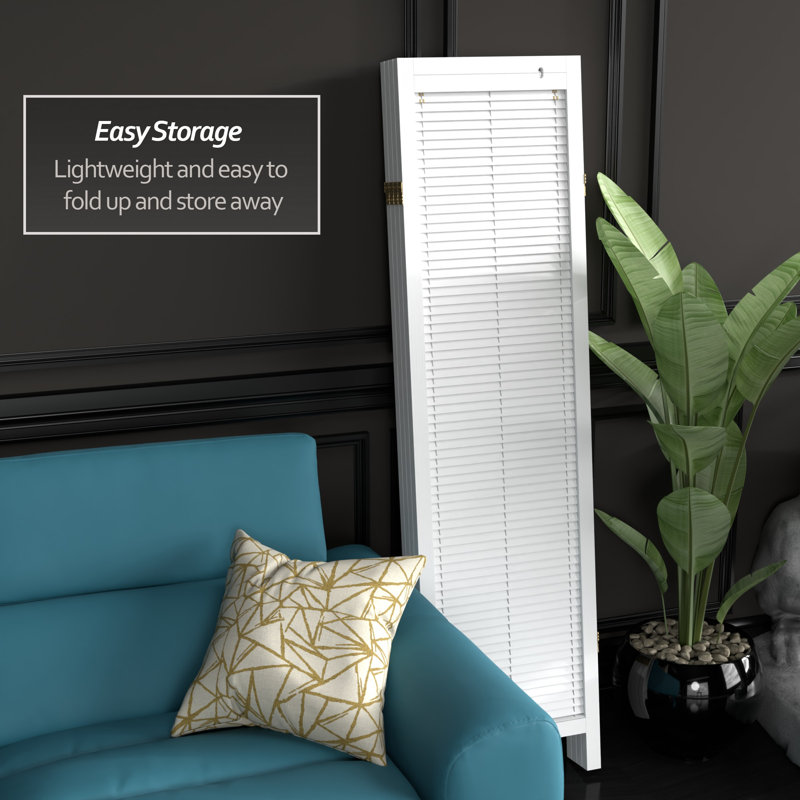 6 Ft. Tall Adjustable Shutter Room Divider White 3 Panel, 4, White