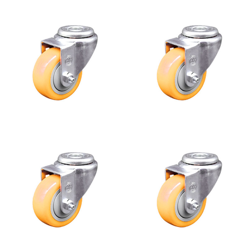 Ensemble de roulettes 3,5 pouces en polyuréthane pivotant 3,5 pouces SCC, Jaune