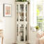Armoire de coin blanche en verre à 3 côtés avec 4 tablettes réglables trempées, portes à accès facile et éclairage ambiant, présentez vos objets de collection avec style