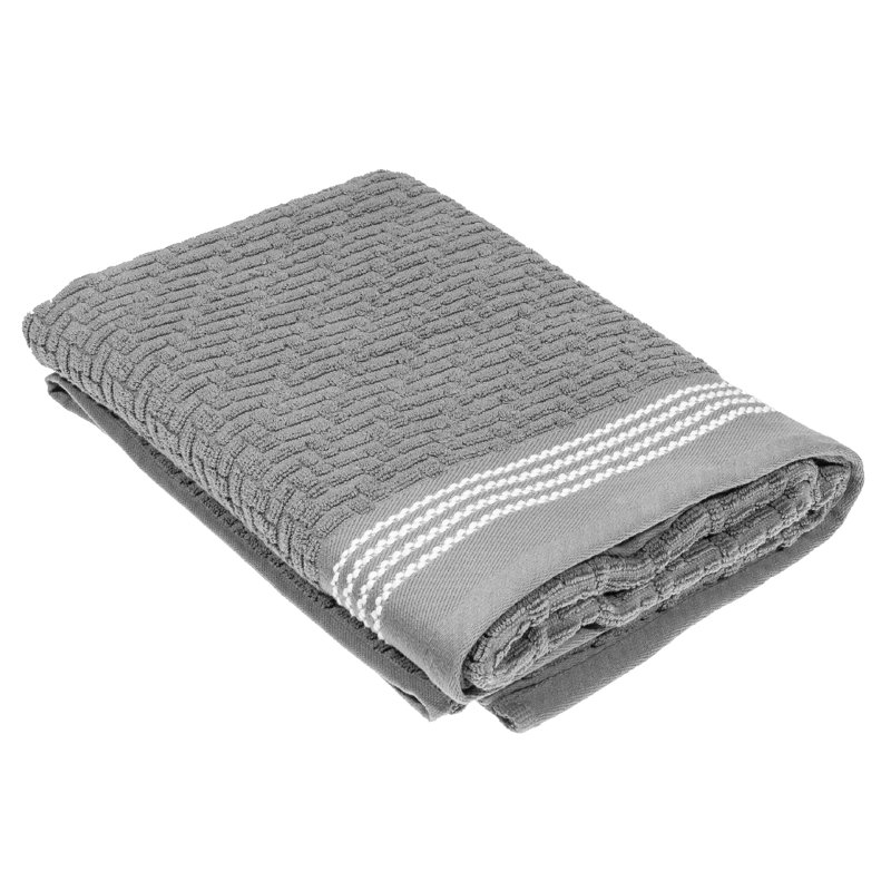 Cotton Blend Ribbed Bath Towel, Light Gray