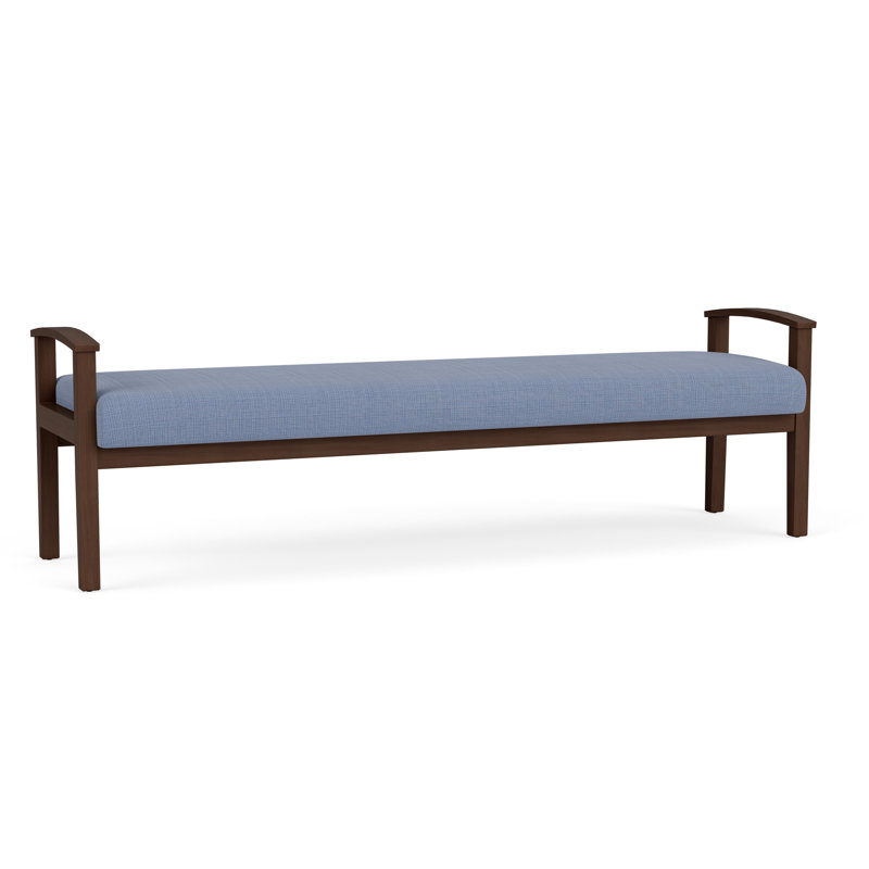 Banc en bois massif Amherst, Chambray bleu marine clair, Noyer Riftwood