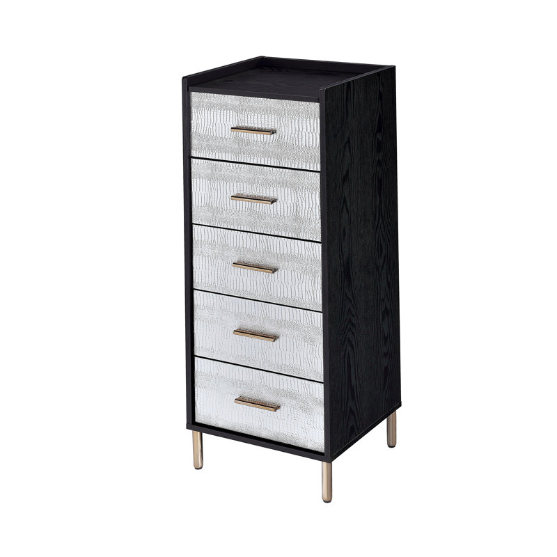 Armoire à bijoux Myles à finition noire, argentée et dorée