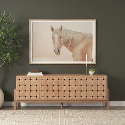 Khoa Light Brown Solid Wood 4-Door Sideboard With Carved Woven Doors