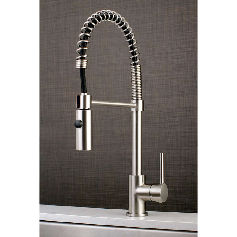 Kingston Brass Concord Single-Handle 1-Hole Deck Mount Pre-Rinse Kitchen Faucet, Brushed Nickel