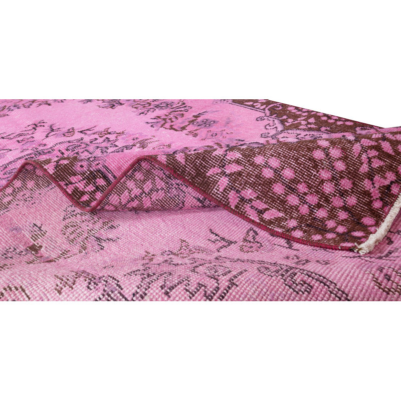 Tapis turc contemporain noué à la main 4 x 7,2 pi à motif de médaillon rose