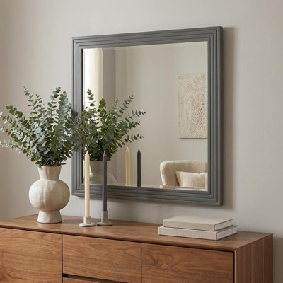 Miroir de commode Cid Resu, structure à lattes grise, 41 pouces, bois d'ingénierie