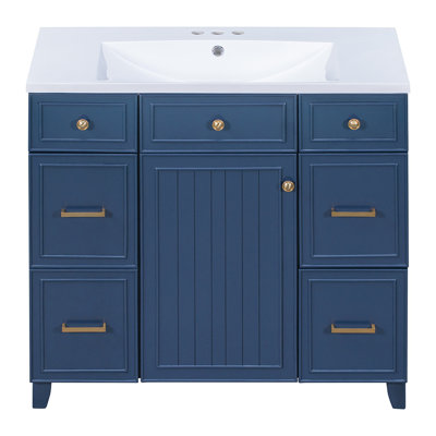 Ensemble de meuble-lavabo simple 36,01 po avec plateau en bois massif Rahem