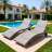 80" Patio Wicker Chaise Lounge Chairs Set Of 2, Outdoor Rattan Reclining Lounge Chair W/ Rolling Wheels & Pull-out Side Table, Adjustable Backrest, Ergonomic Wave Design For Poolside, Deck, Grey-1912144488