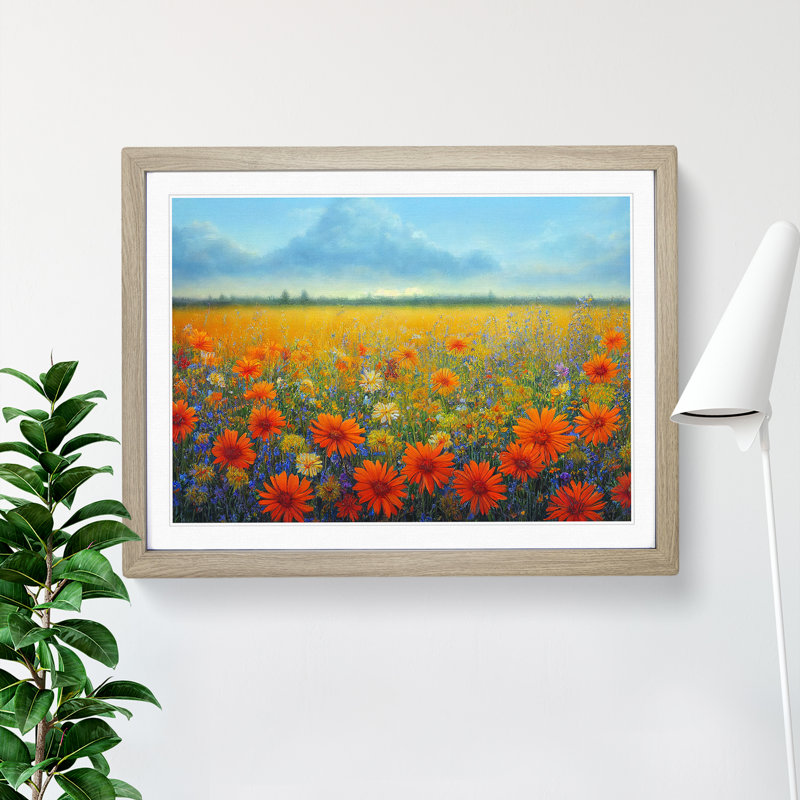 Delicious Wildflowers Floral - Single Picture Frame Painting, 46cm H x 64cm W x 2cm D, Oak