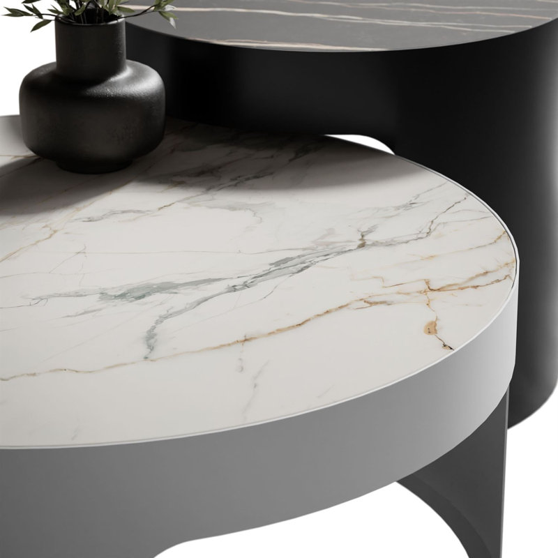 Coffee Table, White / White Marble + Black / Black Marble