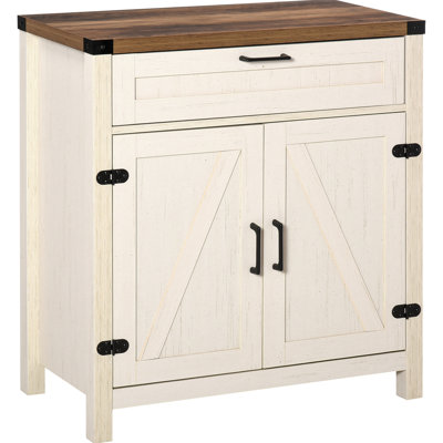 White Storage Cabinet With Barn Doors And Built - Rustic Charm Adjustable Shelf