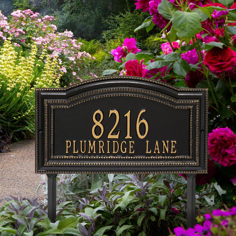 Signature Series 2-Line Lawn Address Sign, Black, Gold, Yes