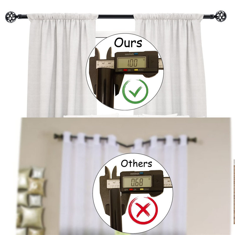 Jerold Satin Black Stainless Steel Adjustable 78cm to Single Curtain Pole, 352cm W x 3cm D, Satin Black