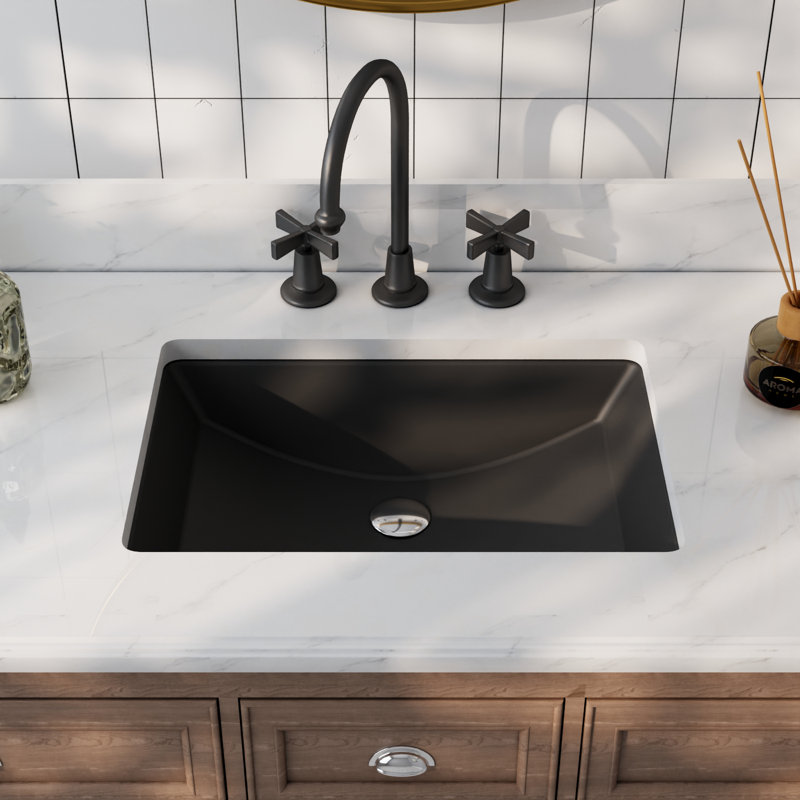 DeerValley Ally 21" X 15'' Rectangular Vitreous China Undermount Bathroom Sink with Overflow, Black