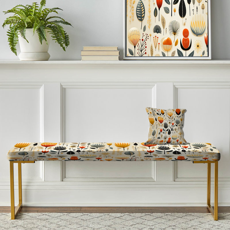 Banc floral rembourré or, Fehling Boho Minimalism Beige Ferns Pattern III