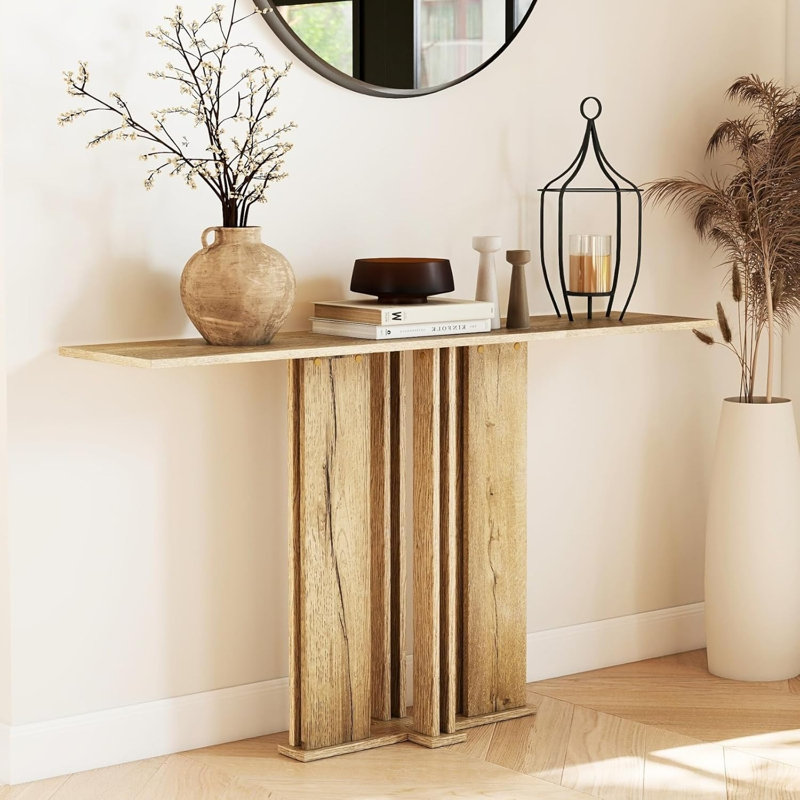 51” Narrow Rectangular Entryway & Behind‑Sofa Console Table, Natural