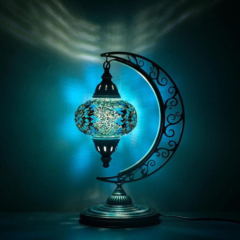 Turkish Mosaic Moon Lamp, Handcrafted Moroccan Table And Floor Lamp, Decorative Home Lighting With Stained Glass And Metal Accents, E12 Socket And On/Off Switch