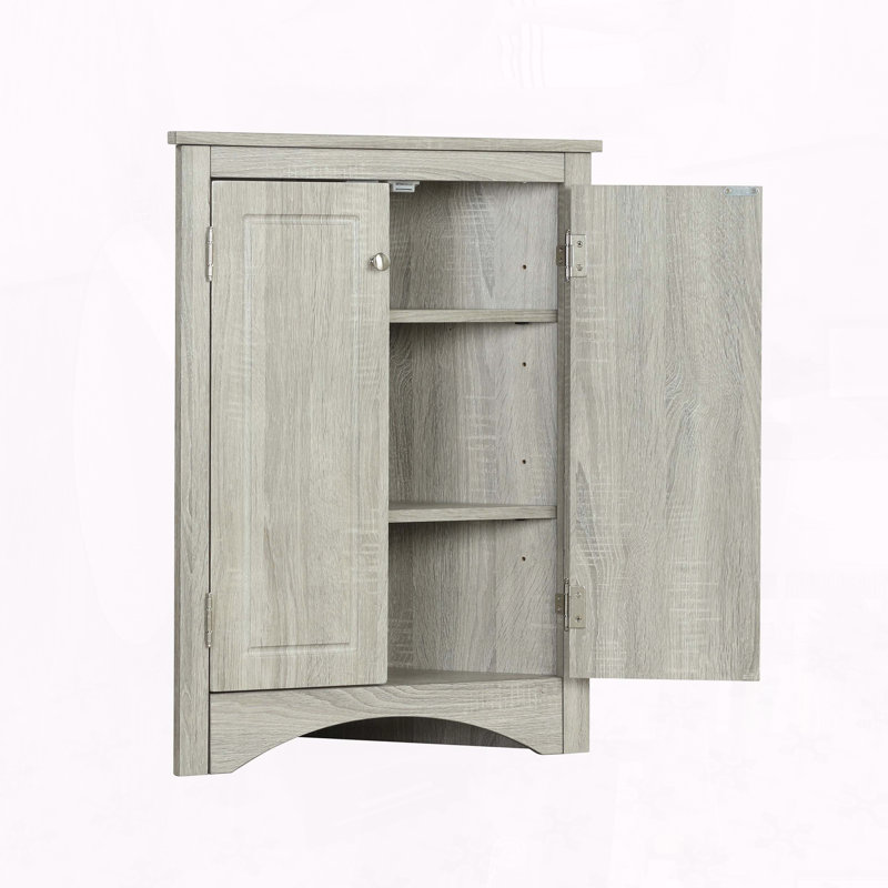 Triangle Corner Storage Cabinet with Adjustable Shelves - Oak, Oak