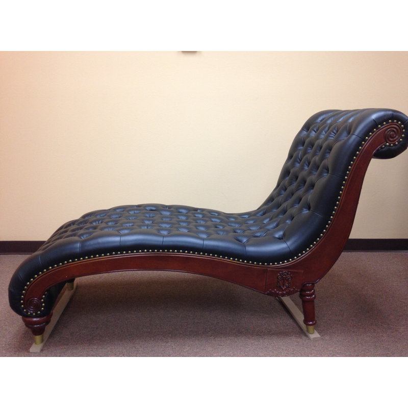 Paul Leather Chaise Lounge, Black Genuine Leather