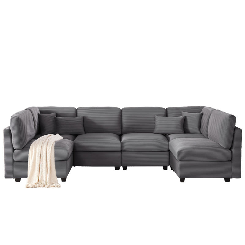Canapé modulaire convertible 125 pièces en velours côtelé 125 pièces, Grey
