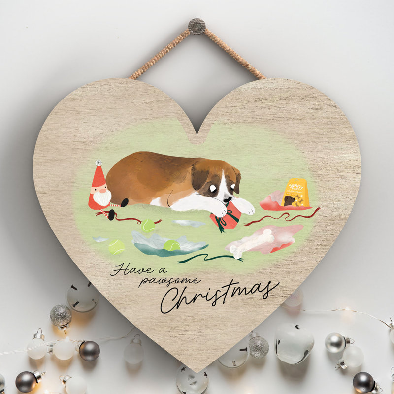 Pawsome Christmas Santa Paws Wooden Heart Plaque Vivid Squid Wholesale Wall Decor