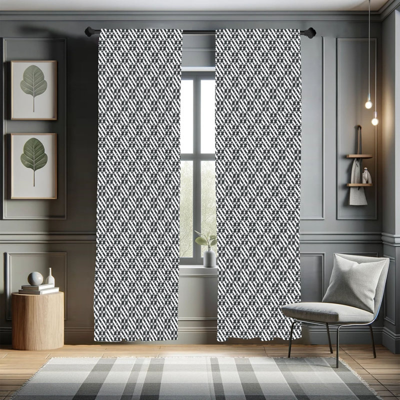 Ambesonne, rideaux abstraits, étoiles et lignes monochromes, paire, gris foncé et blanc, L 28 po x L 63 po