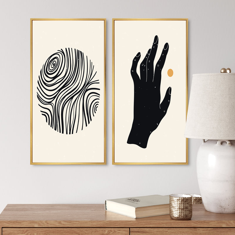 «Minimalistic Mon monochrome Illustration I», ensemble de 2 impressions, H 20 po x l 24 po x P 1 po, Toile avec cadre doré