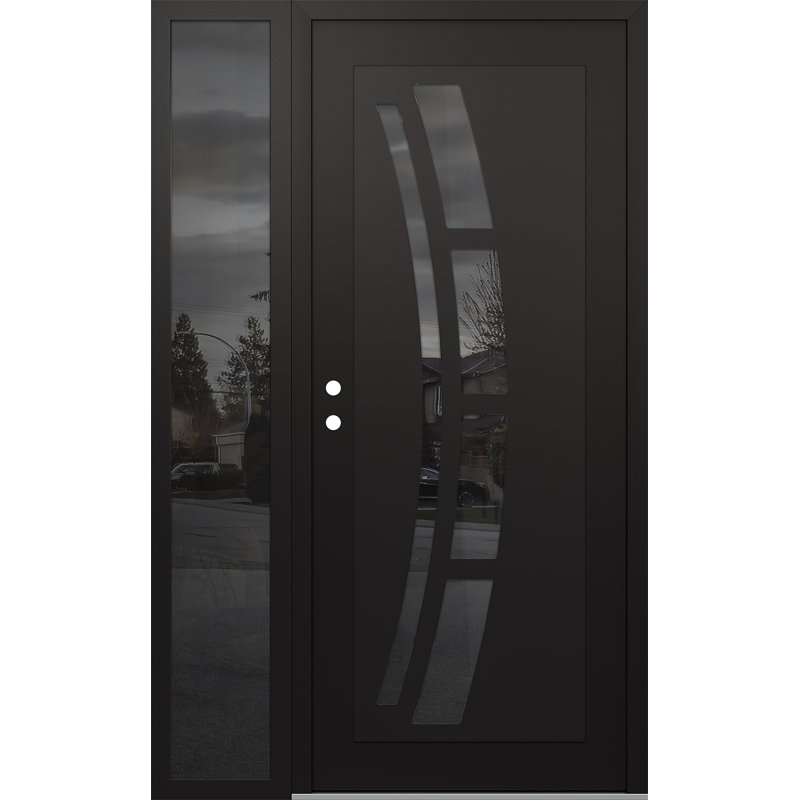 C12 droite 52 po X 80 po Panneau de porte en verre noir et noir à panneau avec porte d'entrée en verre, Miroitant, Oui