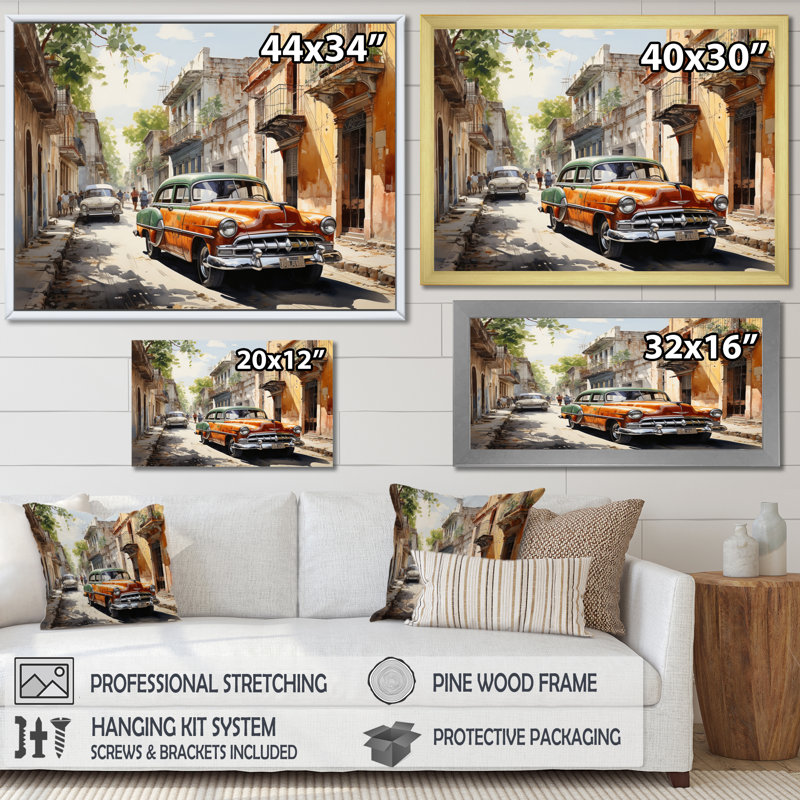 «Havana Orange Car», reproduction sur toile, H 12 po x l 20 po x P 1 po, Toile tendue