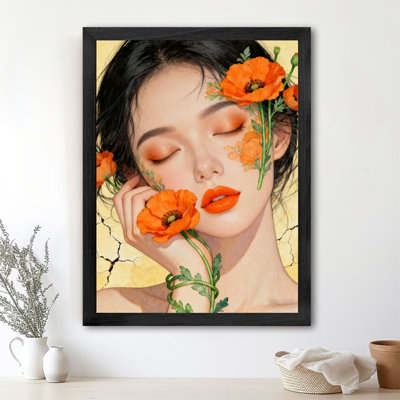 Black Framed Vintage Orange Lily and Beauty Wall Art Retro Style Framed Prints