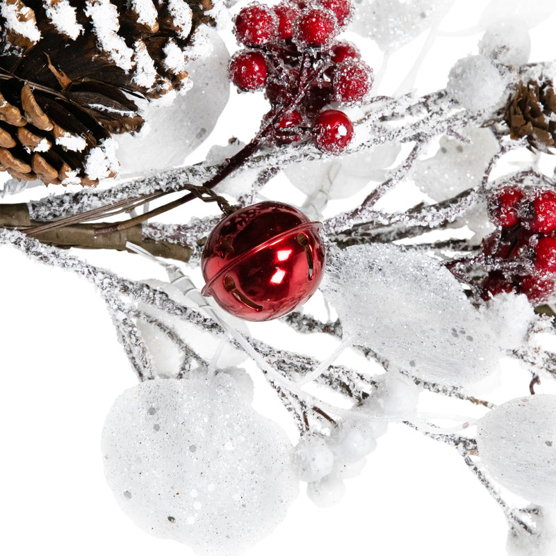 Berries And Snowflakes Artificial Christmas Garland - 6' X 8" - Red And White - Unlit