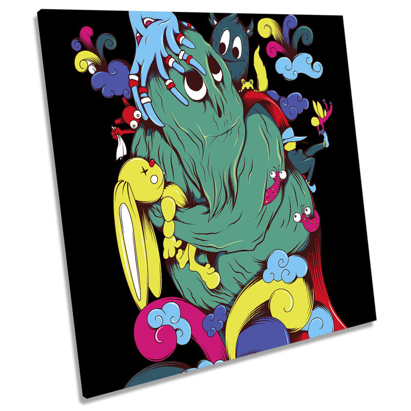 X8993 Cute Monster Friends Characters - Wrapped Canvas Print, 60cm H x 60cm W x 2cm D