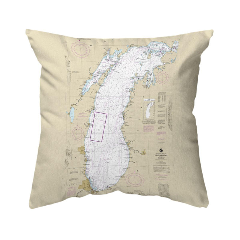 Oreiller de carte nautique Lake Michigan, MI