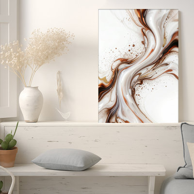 Art abstrait sur toile abstraite tourbillonnante, bronze, blanc, moucheté, fluide