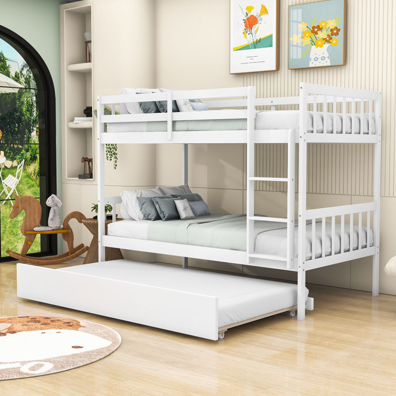 Davyan Twin Over Twin Wood Bunk Bed with Twin Trundle, White