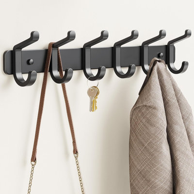 Heavy-Duty Black Wall-Mounted Coat Rack With 6 Hooks, Rust-Resistant Metal Hanging Organizer for Coats, Hats, Bags, Towels and Keys