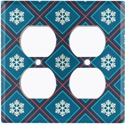 Metal Light Switch Plate Outlet Cover (Christmas Plaid Snow Flakes - Single Toggle)