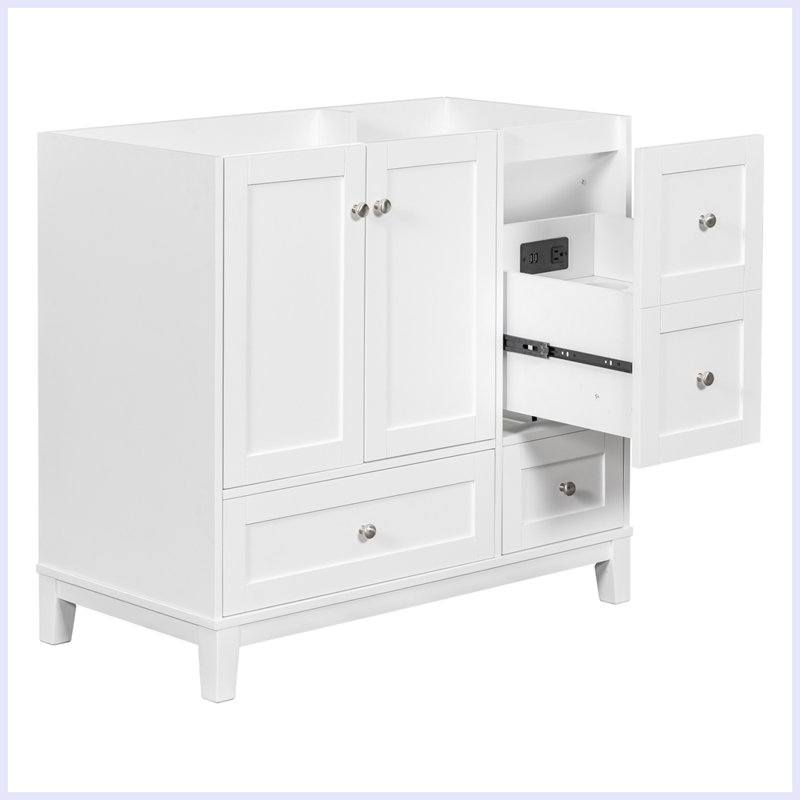 Modern Bathroom Vanity with USB Charging and Drawers, White