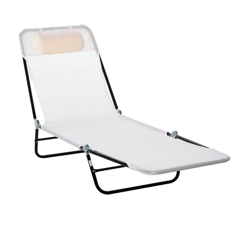 Cream White Lawn Lounger Chair. Folding Outdoor Lounge With Reclining Feature. Breathable Mesh Seat And . Adjustable For Customized Relaxation. Lightweight Portable. Strong Steel Frame. Ideal Lawn,